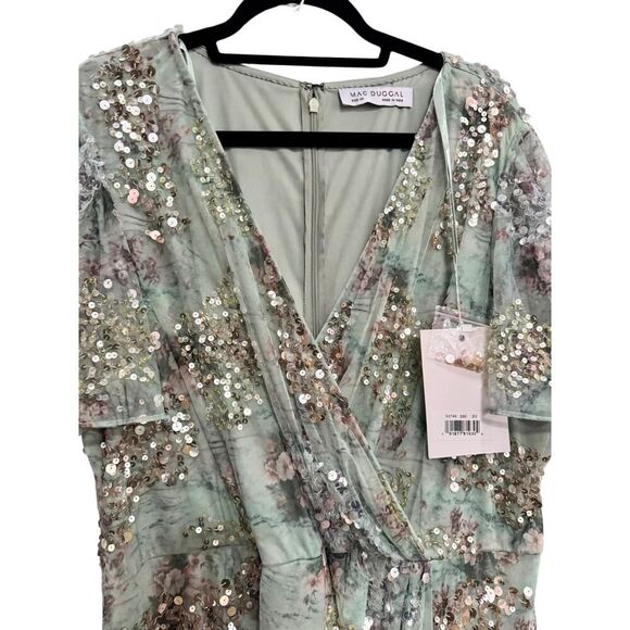 Mac Duggal Green Embellished Butterfly Sleeve Faux Wrap Gown - Size 20 - NWT - Picture 4 of 7